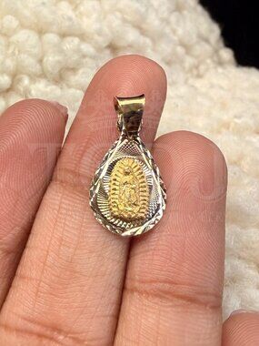 14K Tri Color Gold Religious Stamp Pendant